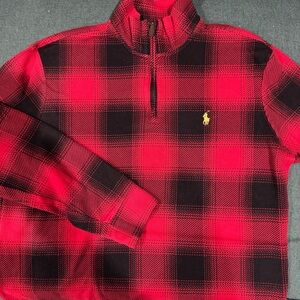 Polo by Ralph Lauren Medium Men’s Red and Black Checkered Zip-Up Sweater